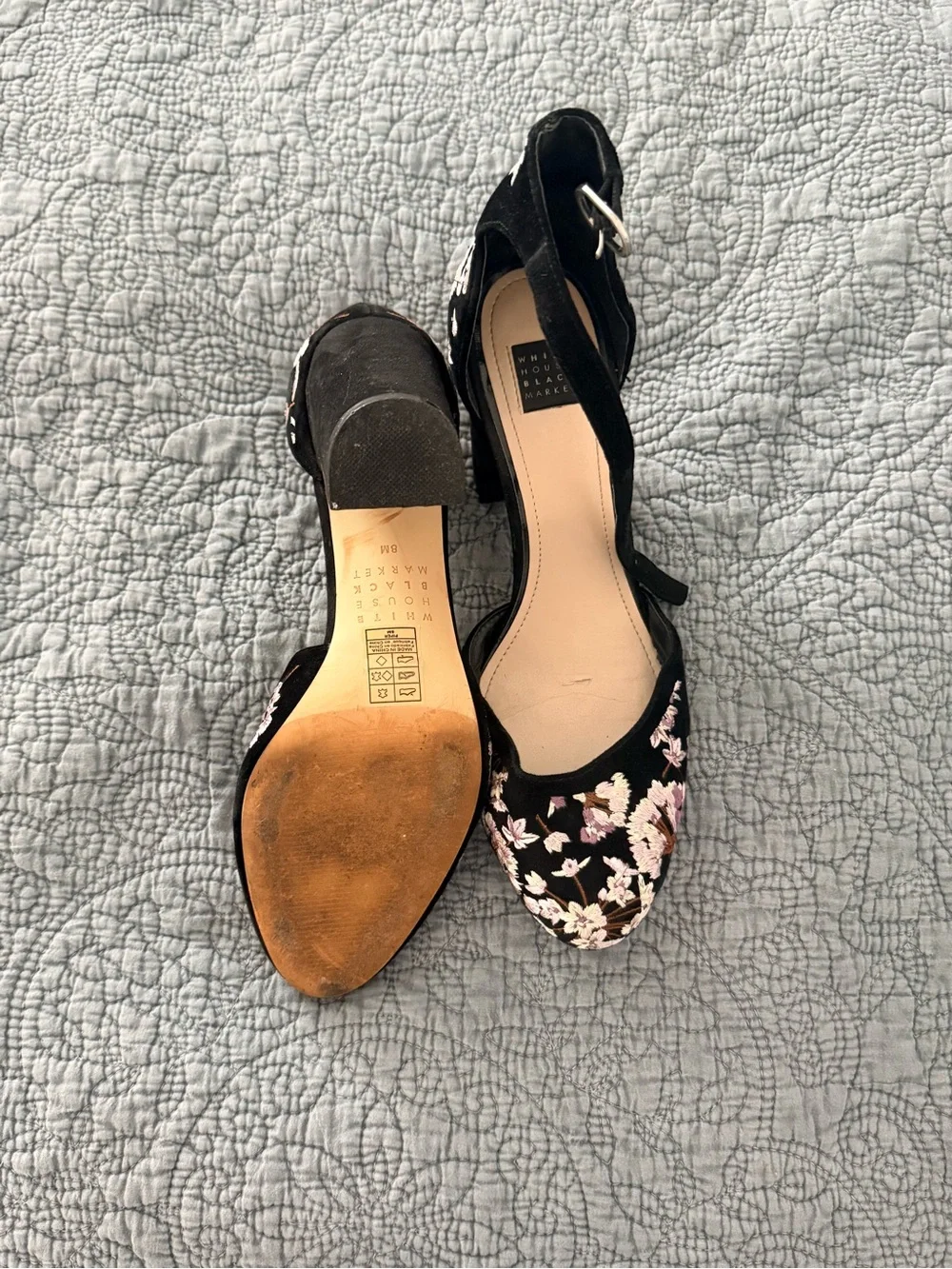 White House Black Market floral embroidered closed-toe block heel